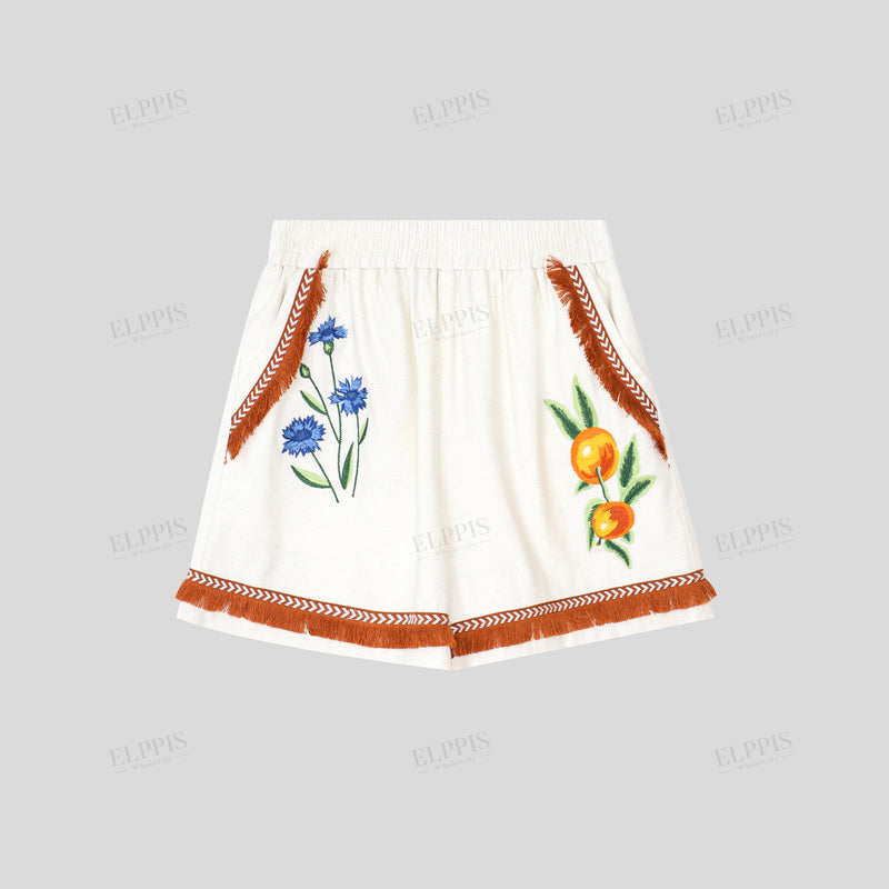 WZUA1274 Embroidered Flower Vest and Shorts Set