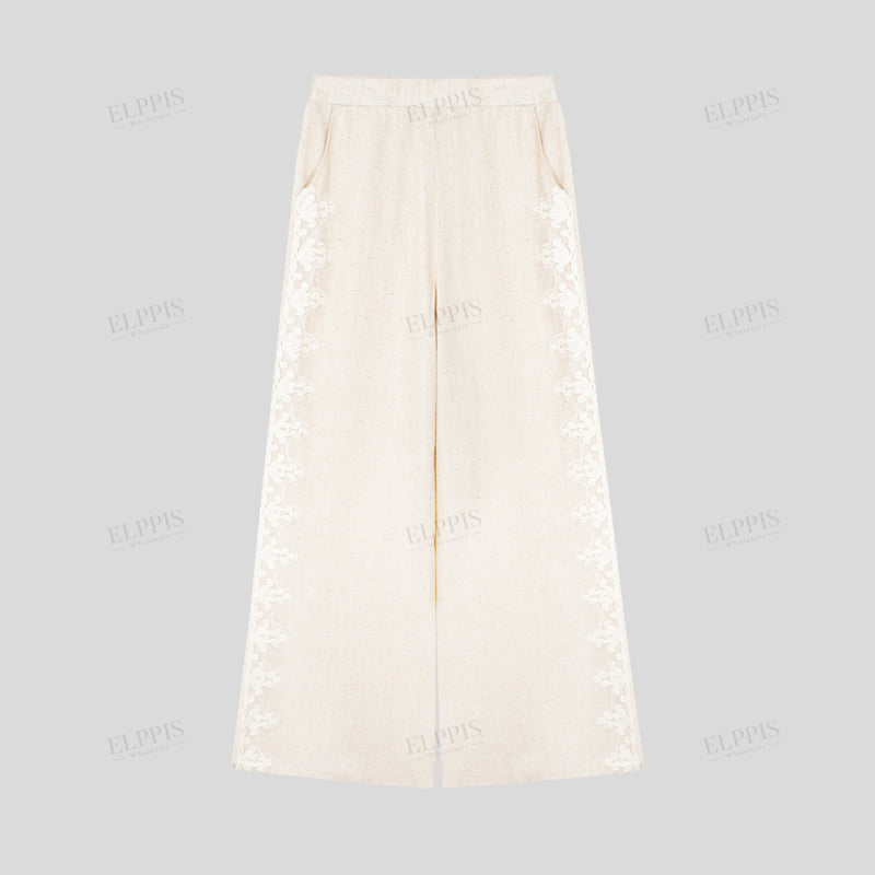 WZUA1318 Lace Hem Crop Top and Pants Set