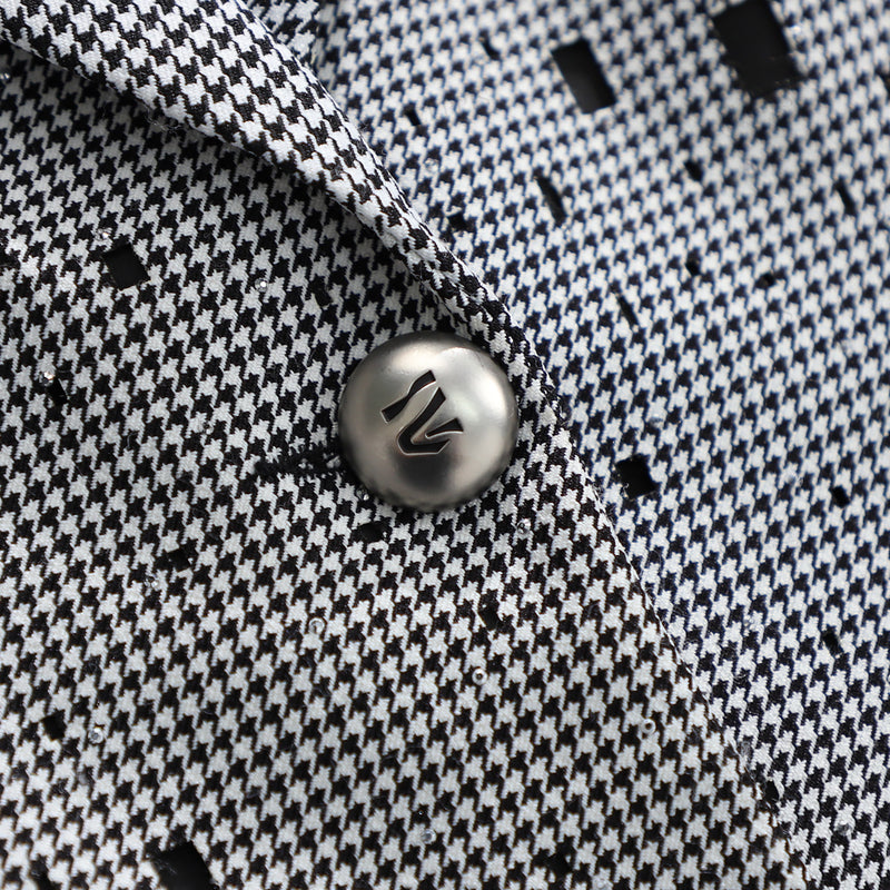 WZTA1477 Houndstooth Long Blazer Outerwear