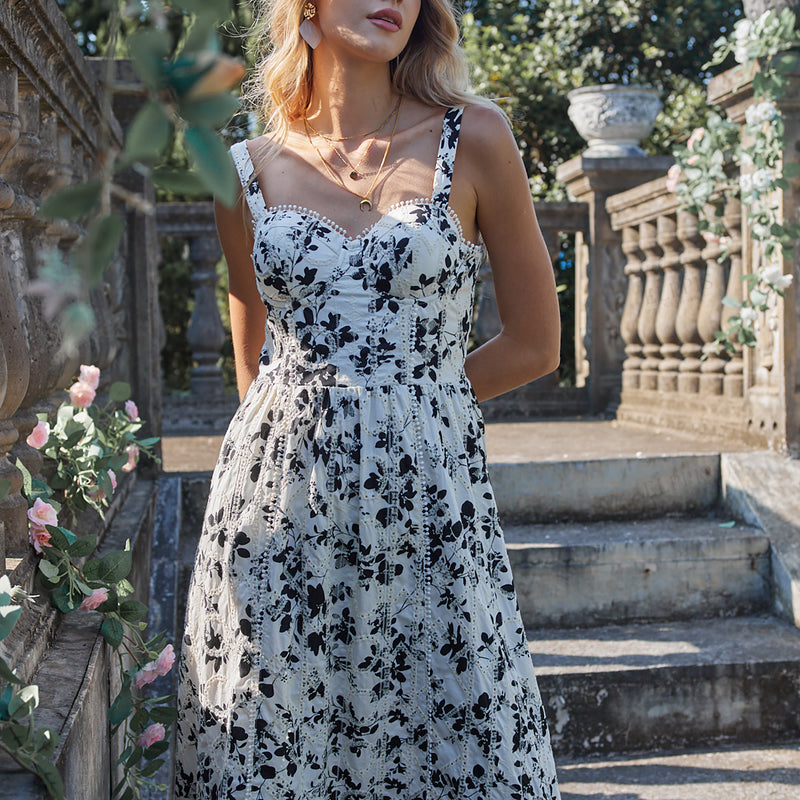 WZBA1021 Floral Embroidered A-line Long Dress