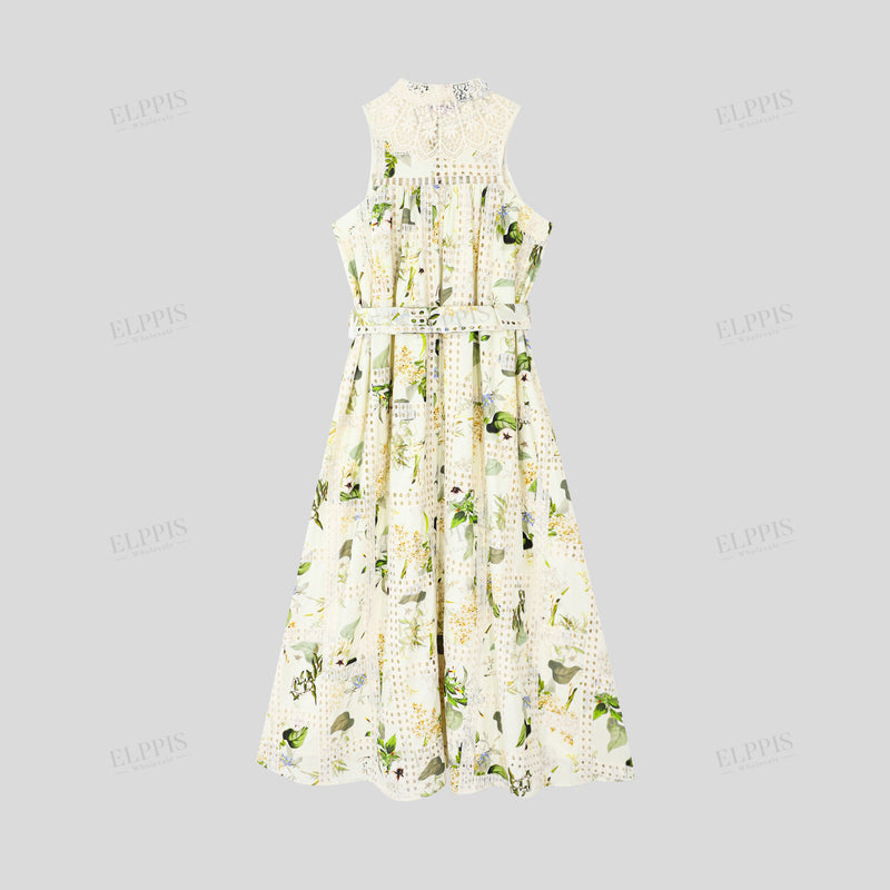 WZBA1315 Embroidered Sleeveless Belted Sundress