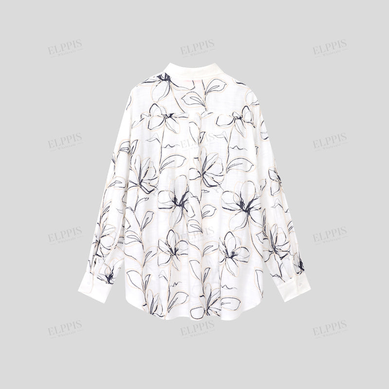 WZUA1108 Floral Embroidery Shirt and Shorts Set