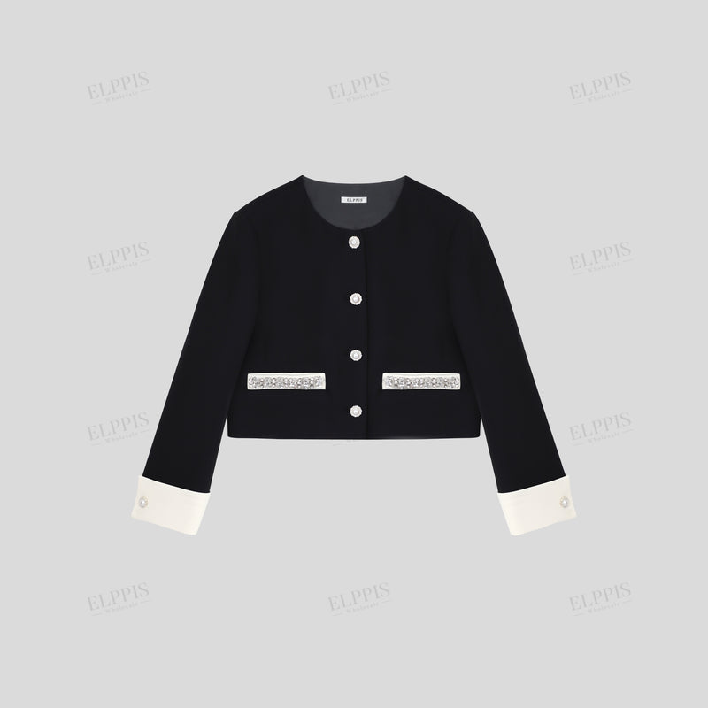 WZUA1408T Rhinestones Crop Jacket Outerwear