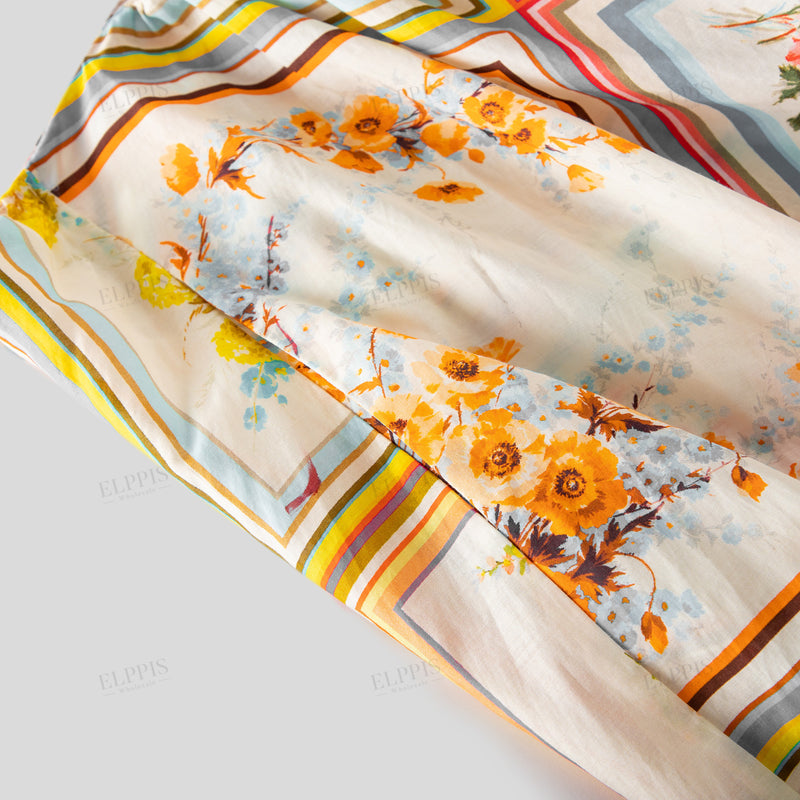 WZBA1442 Graphic Flowers V neck Maxi Dress