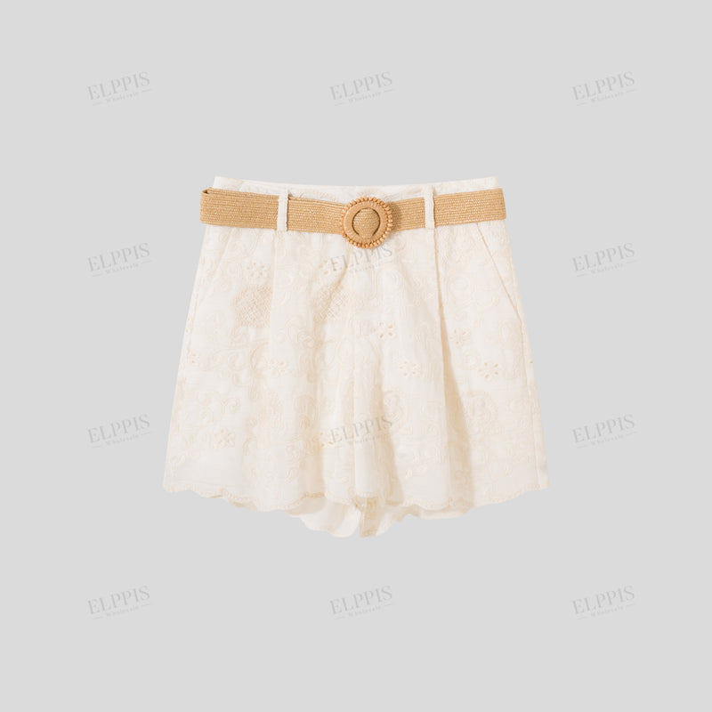 WZUA1187 Lace Embroidery Shirt and Shorts Set