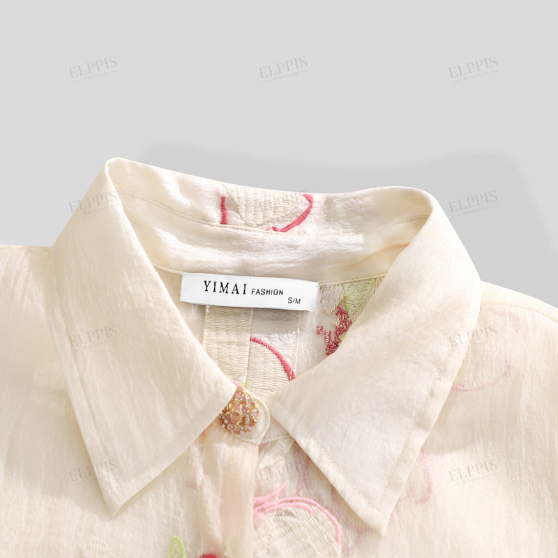 WZUA1243 Floral Embroidery Blouse Shirt