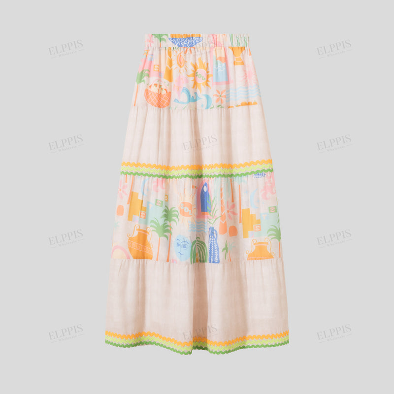 WZQA1331 Tropical Prints Long Skirt