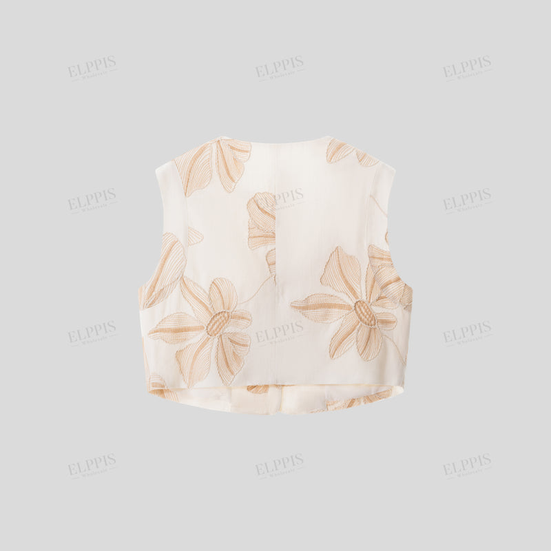 WZTA1204 Floral Embroidered Sleeveless Shirt