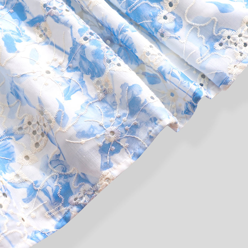 WZBA1009 Eyelets Embroidery Floral Short Dress