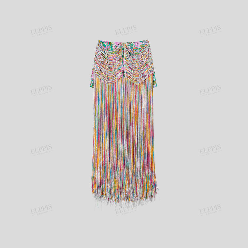WZQA1469 Rainbow Tassels Vintage Skirt