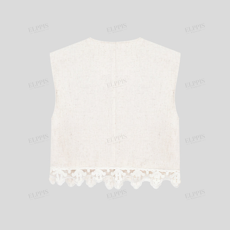 WZUA1318 Lace Hem Crop Top and Pants Set