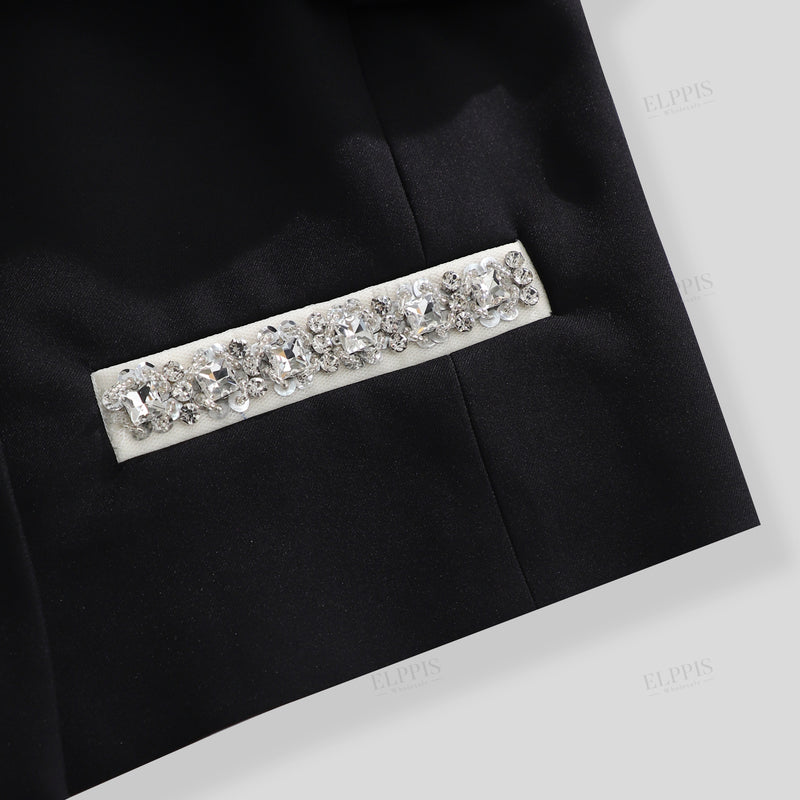 WZUA1408T Rhinestones Crop Jacket Outerwear