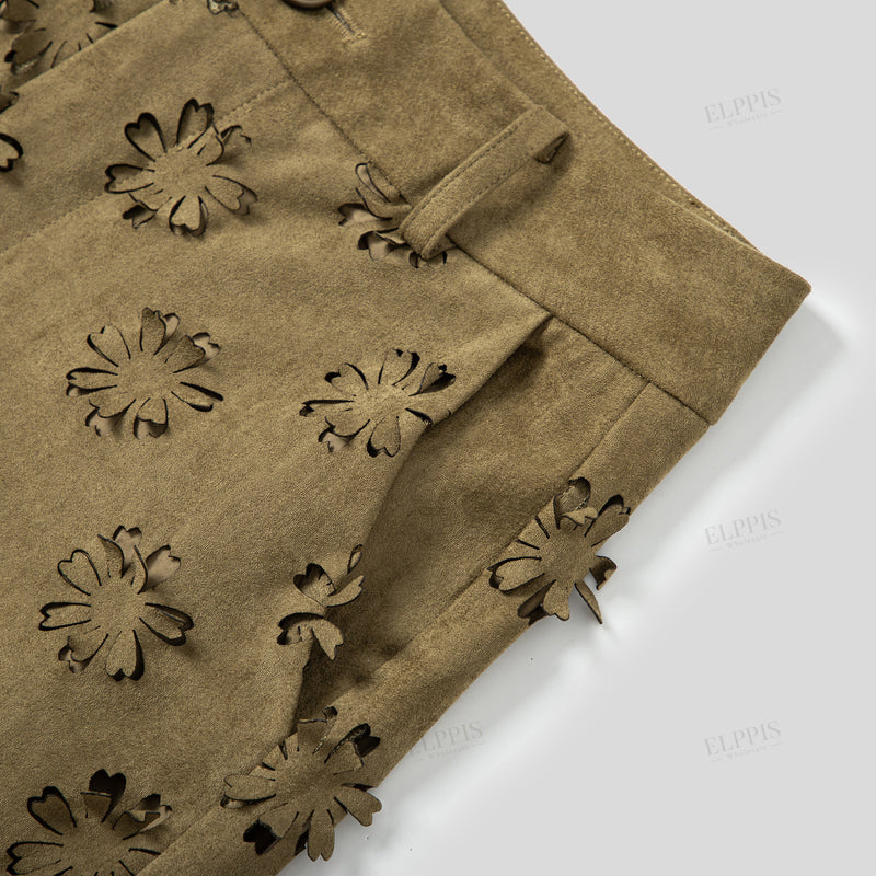 WZUA1296 Floral Hollow Long Pants