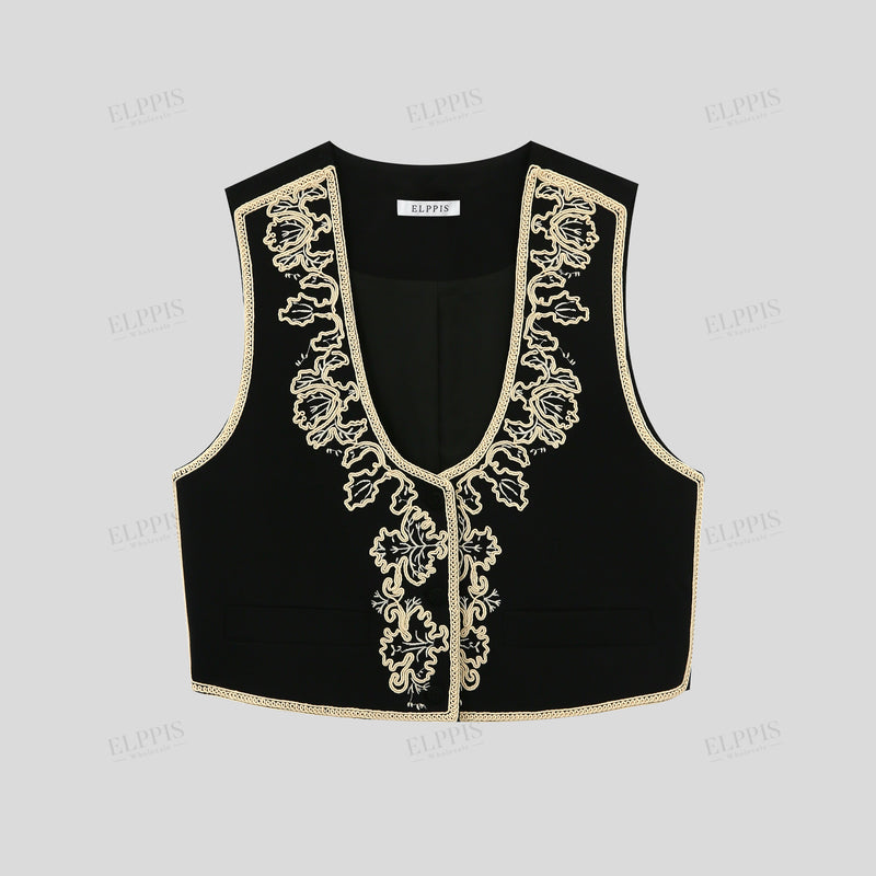 WZTA1292 Embroidered Vest Top Outerswear