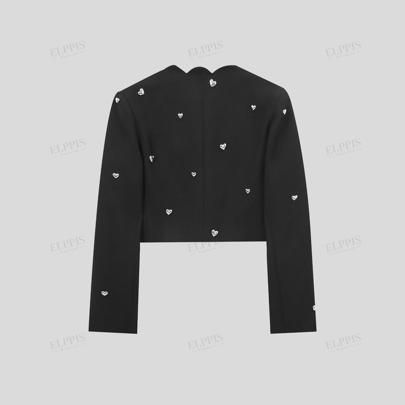 WZTA1356 3D Hearts Embellished Crop Jacket Outerwear