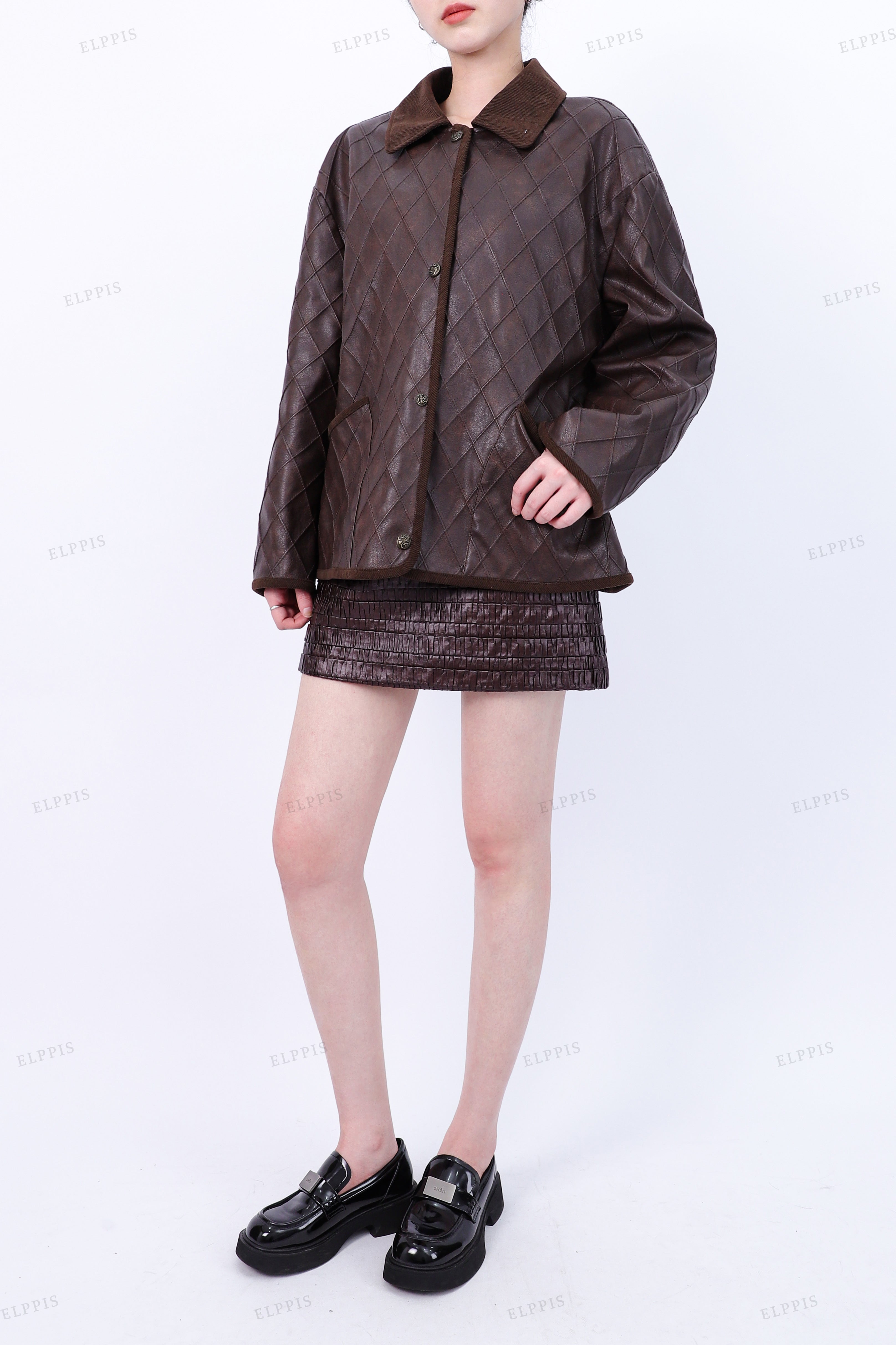 WFWJ041 Vegan Leather Lined Shacket Outerwear