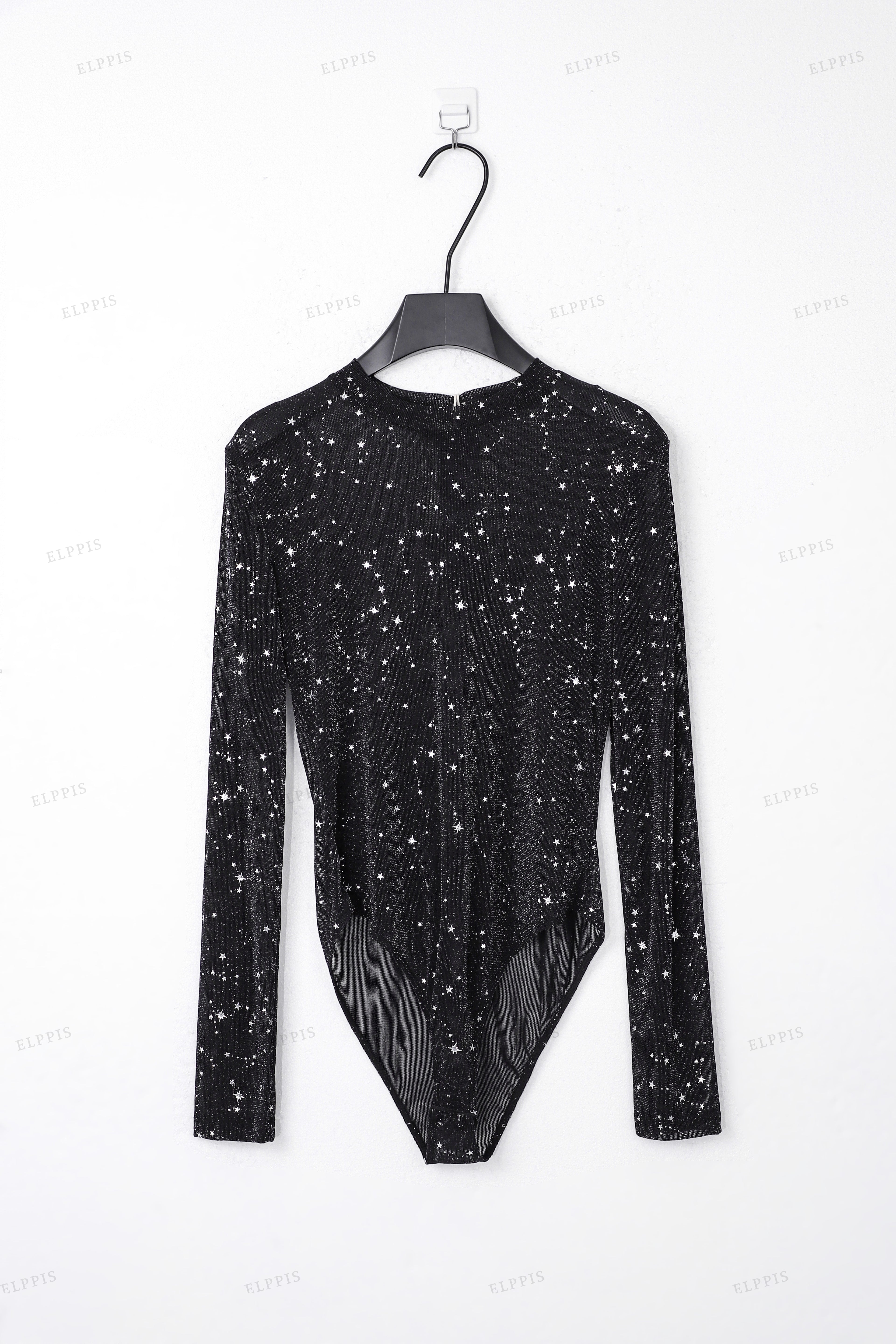 WFWT007 Stars Long Sleeve Sheer Bodysuit