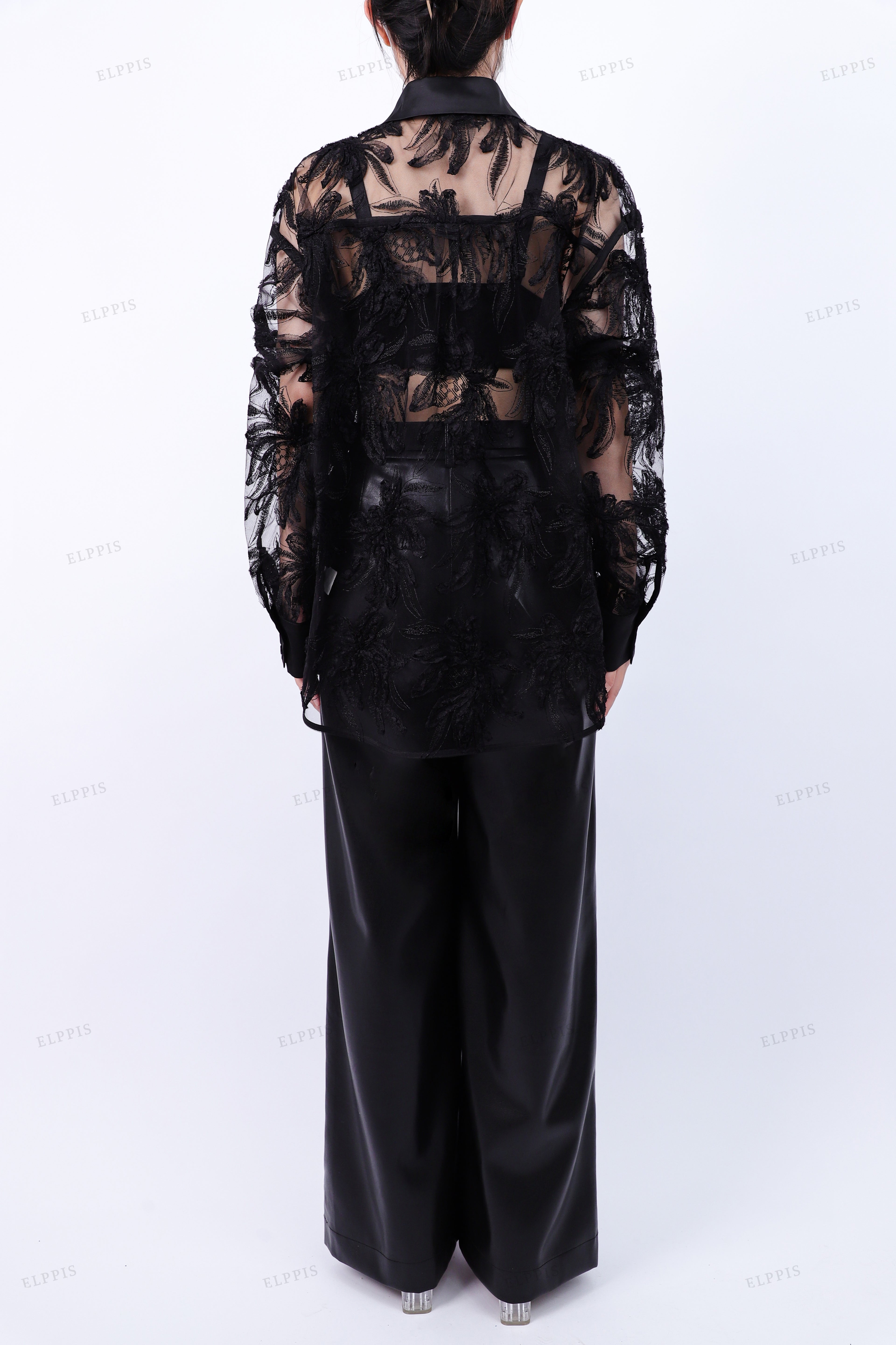 WFWT014 Lace Sheer Blouse Shirt