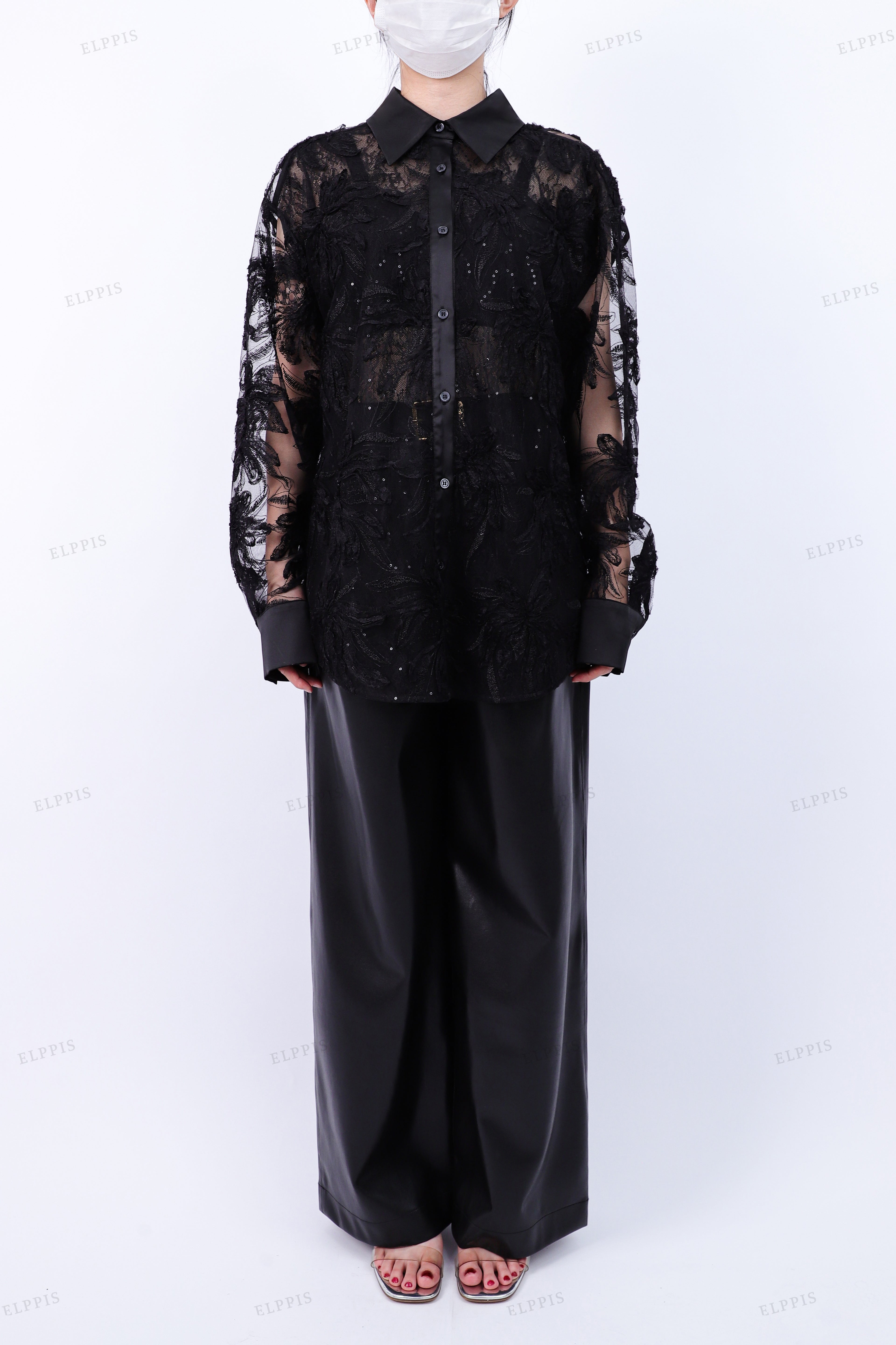 WFWT014 Lace Sheer Blouse Shirt