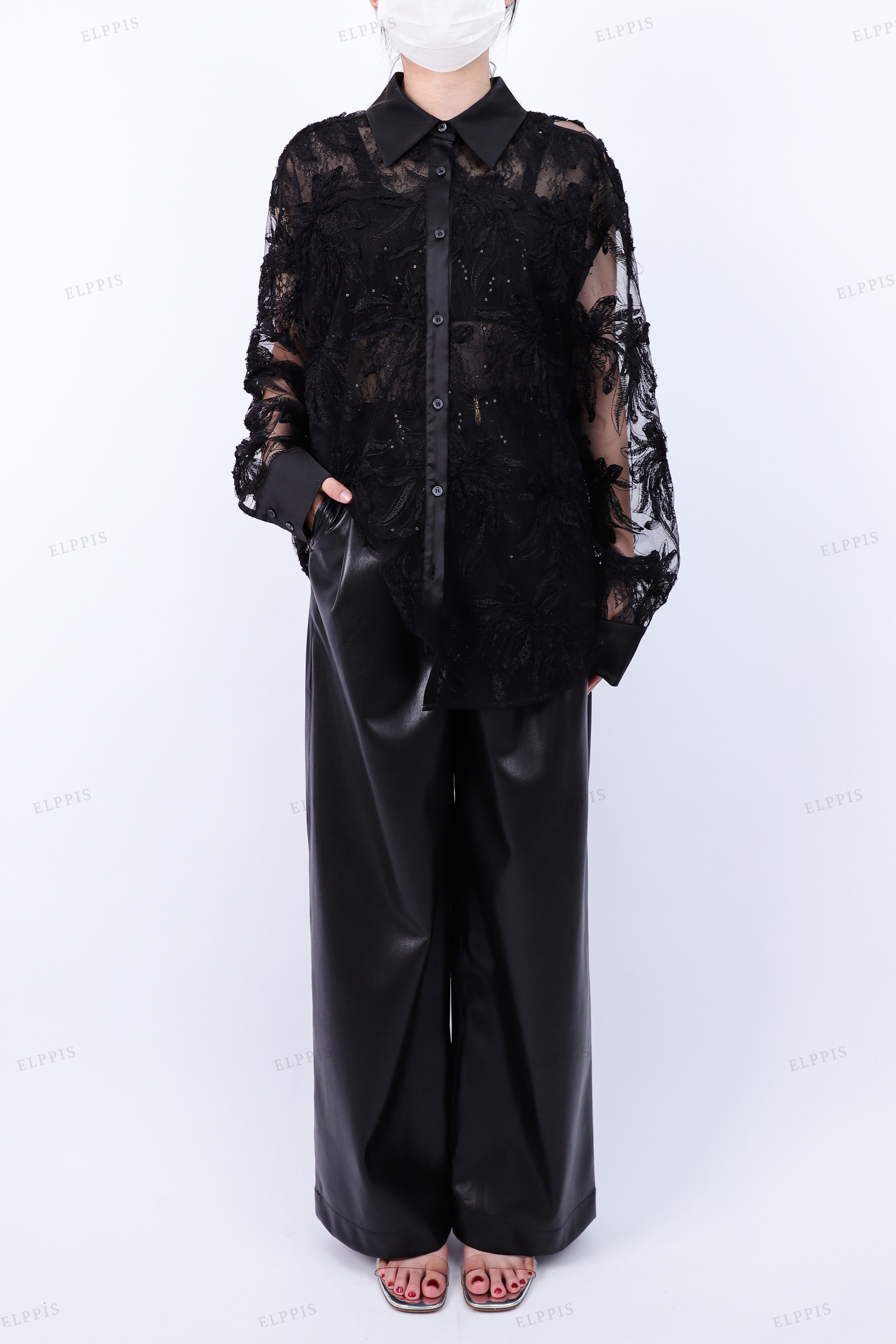 WFWT014 Lace Sheer Blouse Shirt